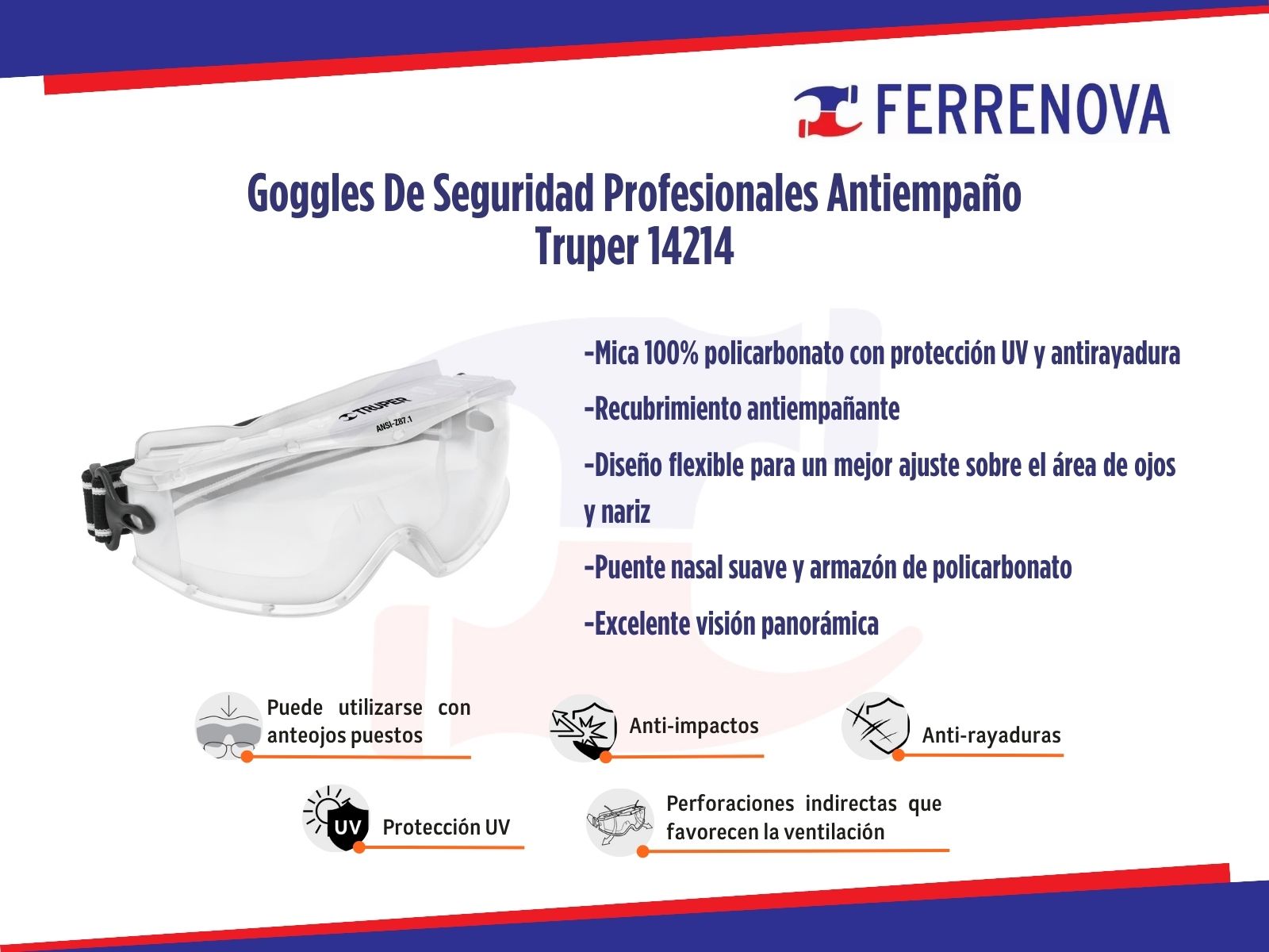 Goggles De Seguridad Profesionales Antiempaño Truper 14214