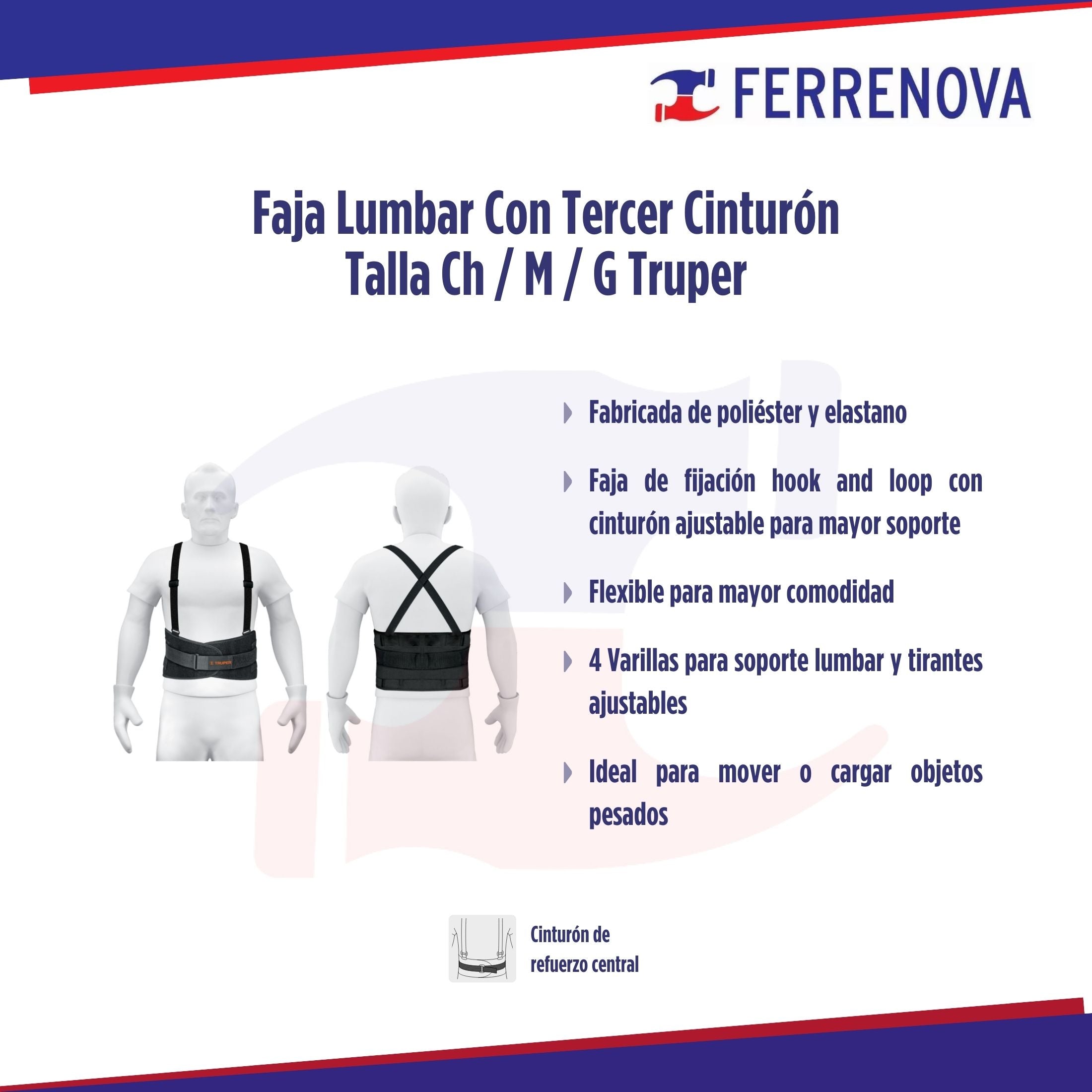 Faja Lumbar Con Tercer Cinturon Talla M Truper 14216