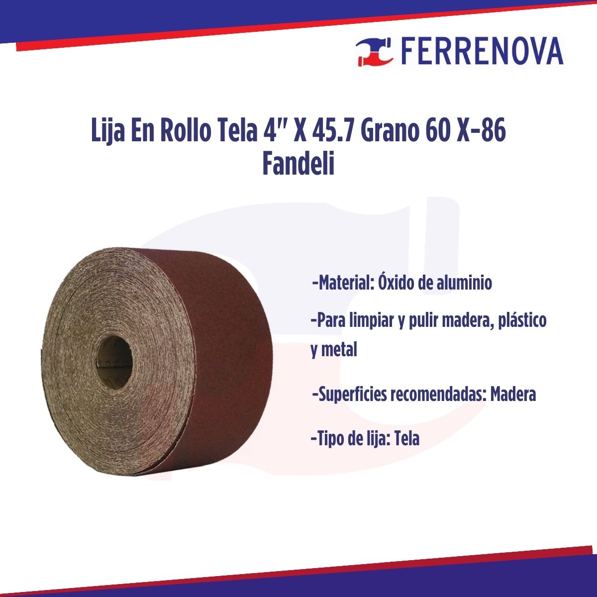 Lija En Rollo Tela 4" X 45.7 Grano 60 X-86 Fandeli